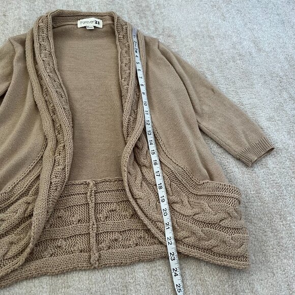 Forever 21 Chunky Cable Knit Tan Cardigan Sweater S - Picture 5 of 10